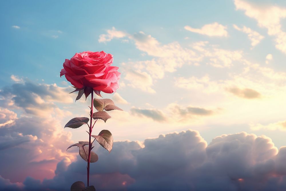 Aesthetic rose against sky outdoors nature flower. AI generated Image by rawpixel.