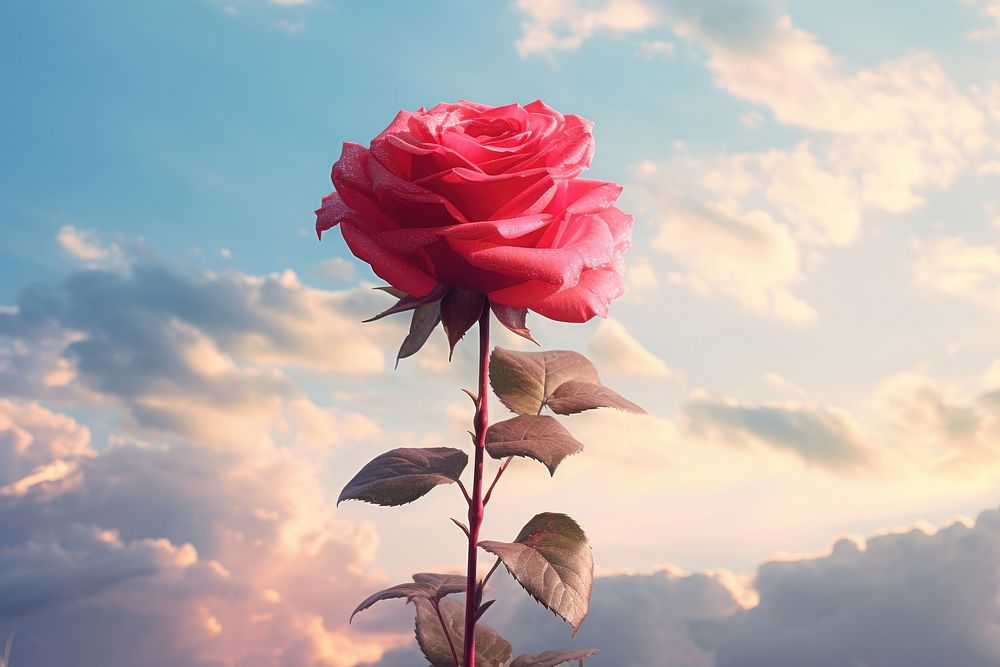 Aesthetic rose against sky outdoors flower nature. AI generated Image by rawpixel.