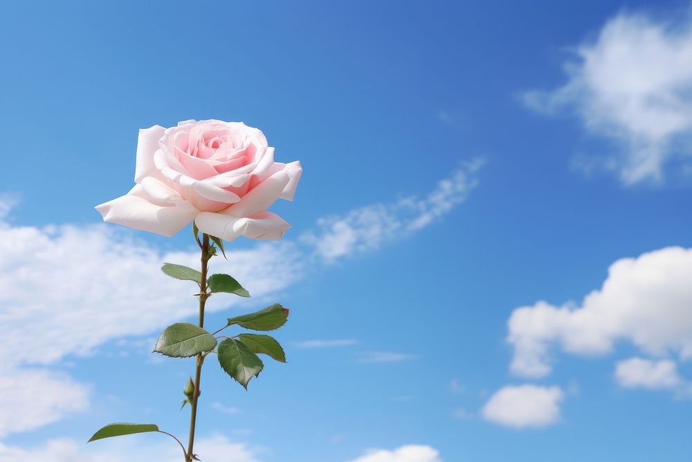 Aesthetic rose against sky outdoors blossom flower. AI generated Image by rawpixel.