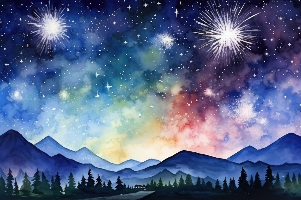 Fireworks night sky landscape. AI generated Image by rawpixel.