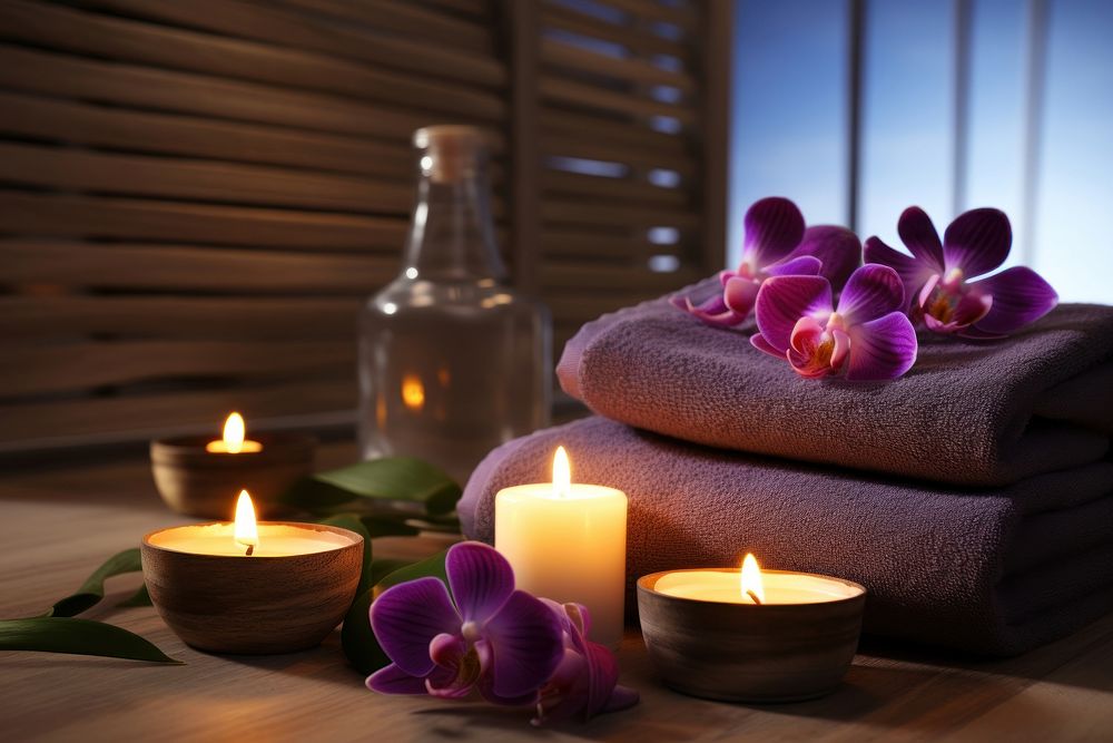 Massage table candle flower plant. AI generated Image by rawpixel.