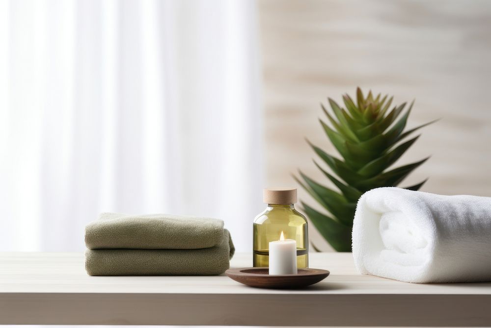 Spa composition towel green relaxation. AI generated Image by rawpixel.