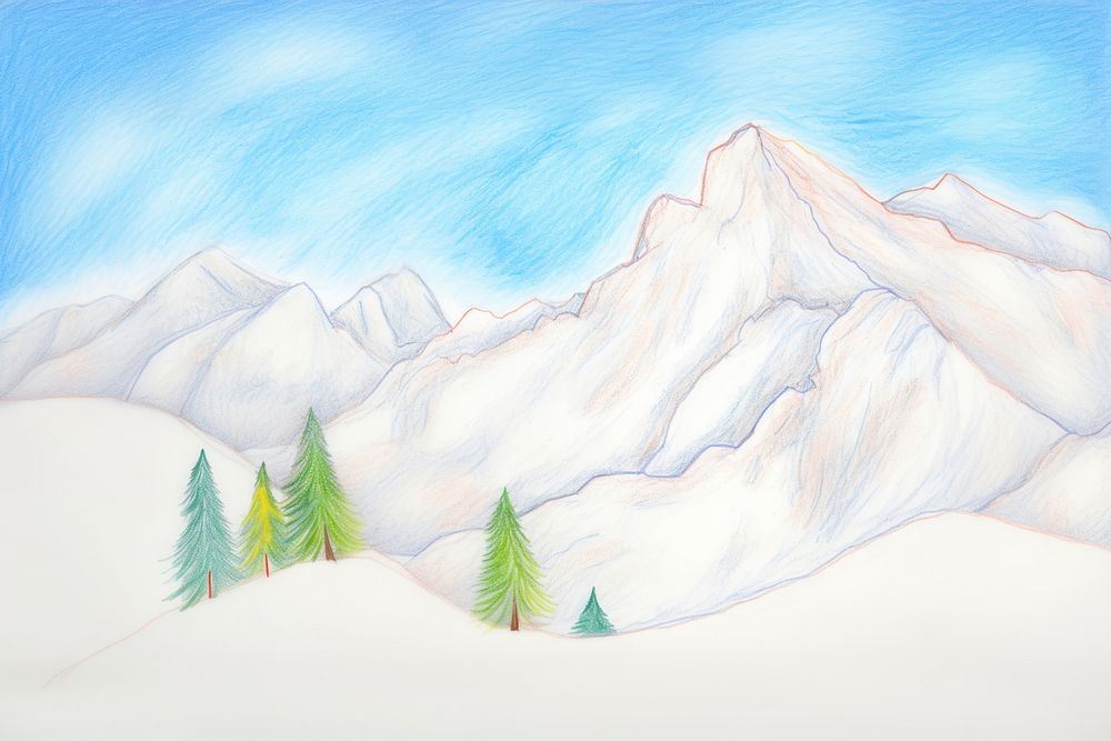 Winter mountain drawing outdoors painting. AI generated Image by rawpixel.