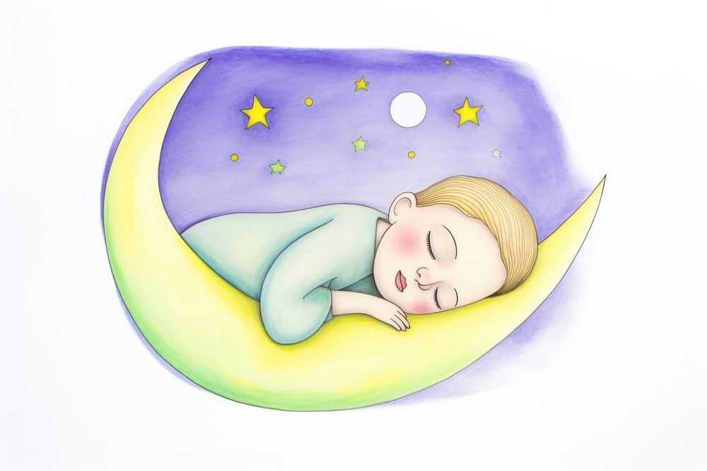 Sleeping moon drawing cartoon sketch. AI generated Image by rawpixel.