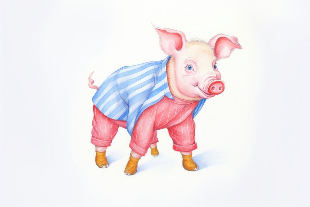 Pig wearing clothes drawing mammal animal. AI generated Image by rawpixel.