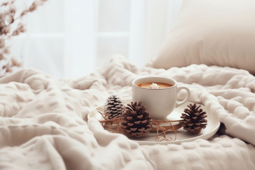 Cozy Christmas Aesthetics blanket coffee plant. AI generated Image by rawpixel.