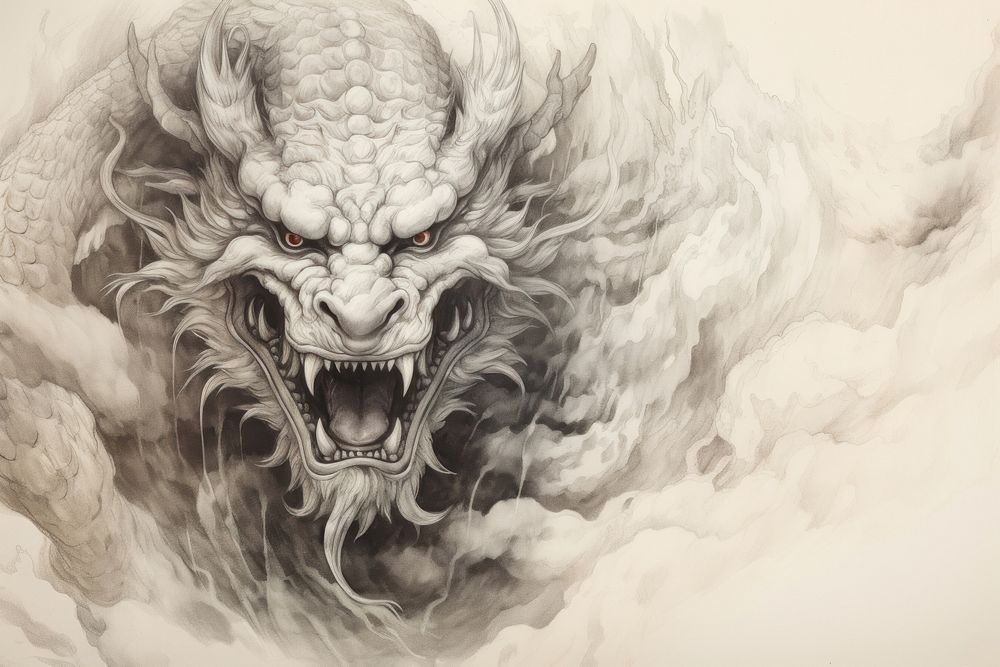 Chinese dragon drawing sketch white. 