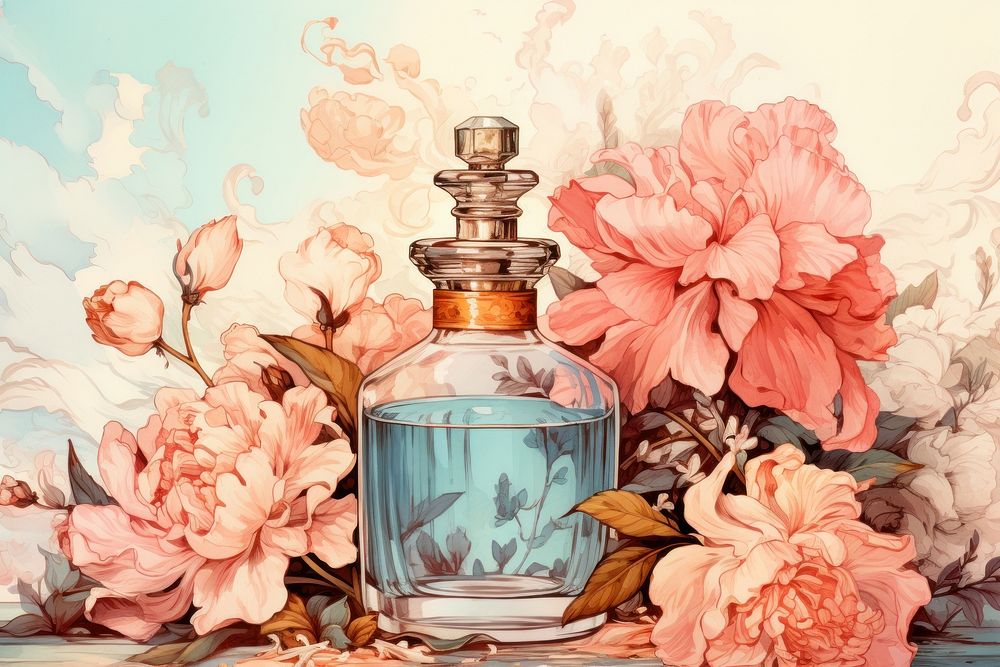 Vintage old style illustration painting perfume bottle. AI generated Image by rawpixel.