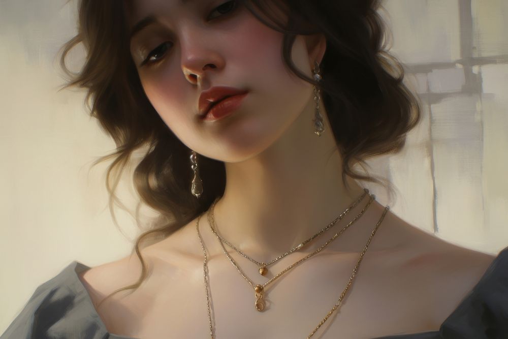 Dainty gold necklace jewelry contemplation accessories. AI generated Image by rawpixel.