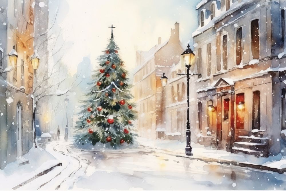 Christmas outdoors street snow. AI generated Image by rawpixel.