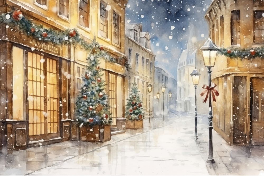 Christmas street outdoors night. AI generated Image by rawpixel.