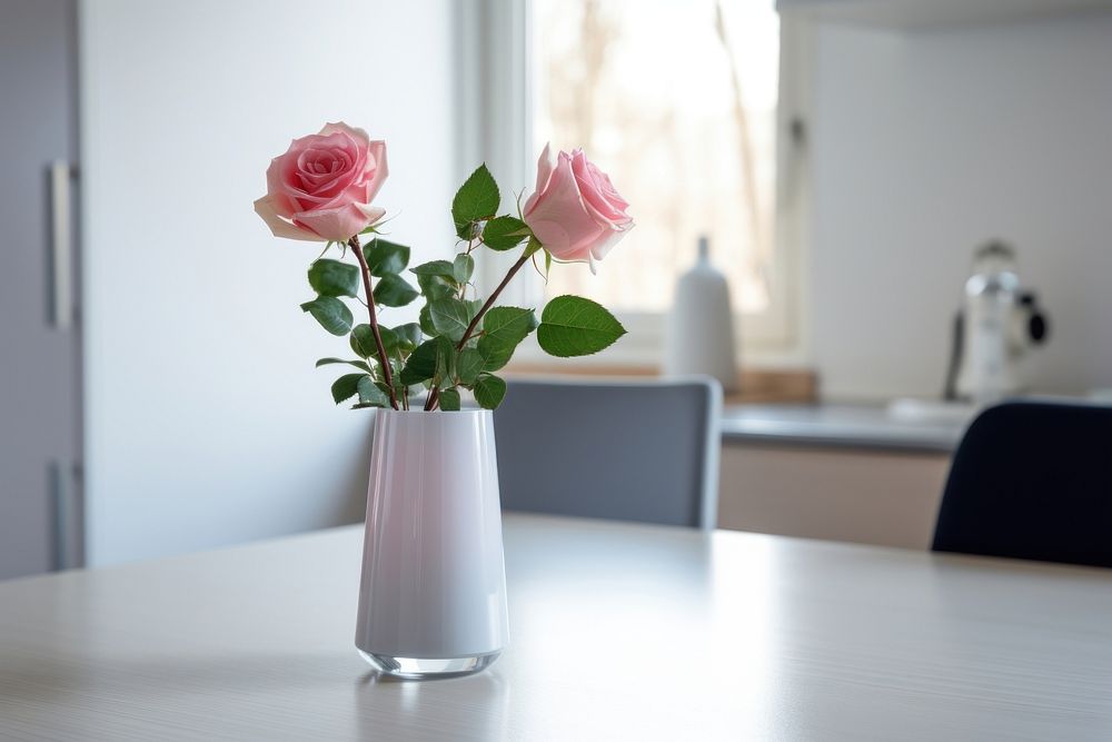 Small rose vase table furniture flower. AI generated Image by rawpixel.
