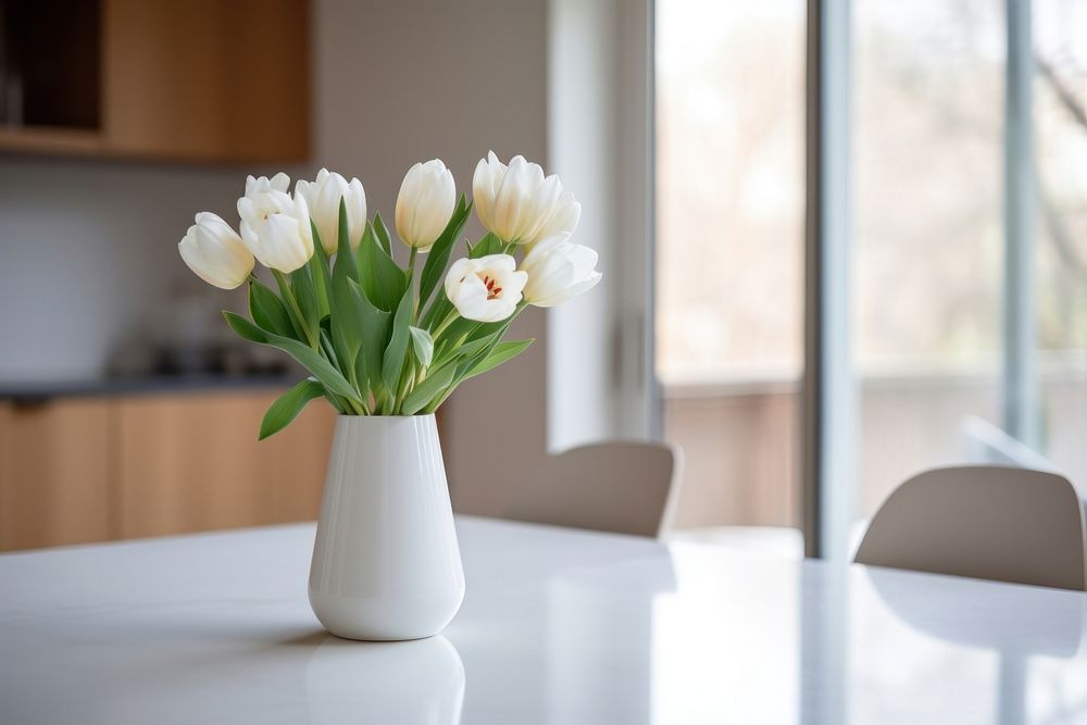 Modern kitchen table vase furniture flower. AI generated Image by rawpixel.