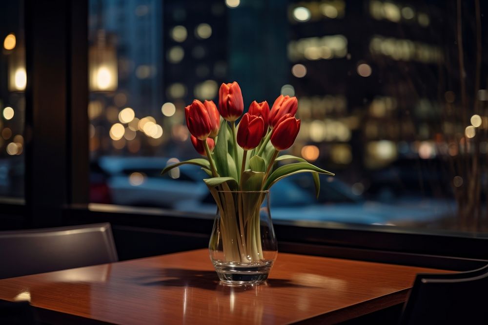 Small tulip vase table window flower. AI generated Image by rawpixel.