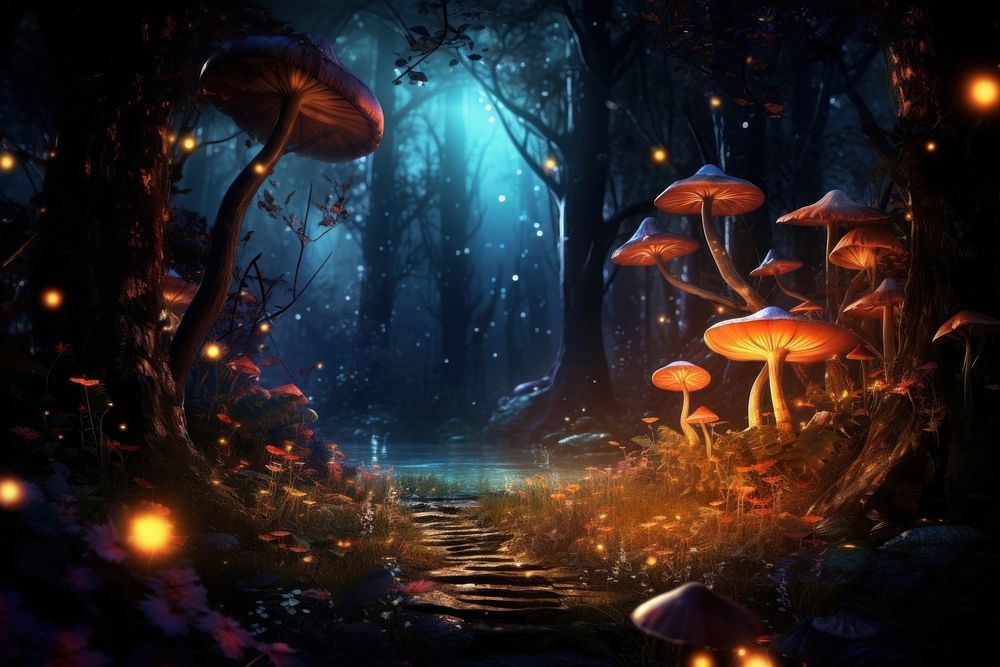 Colorful autumn forest mushroom outdoors nature. AI generated Image by rawpixel.