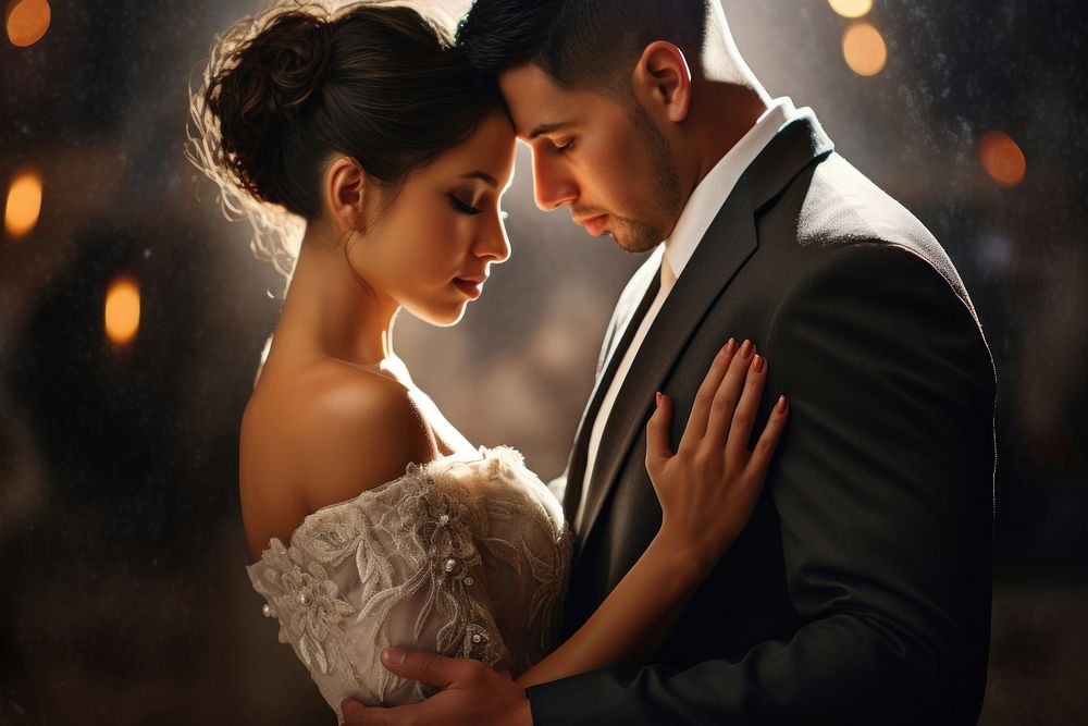 Hispanic couple wedding ceremony portrait. AI generated Image by rawpixel.