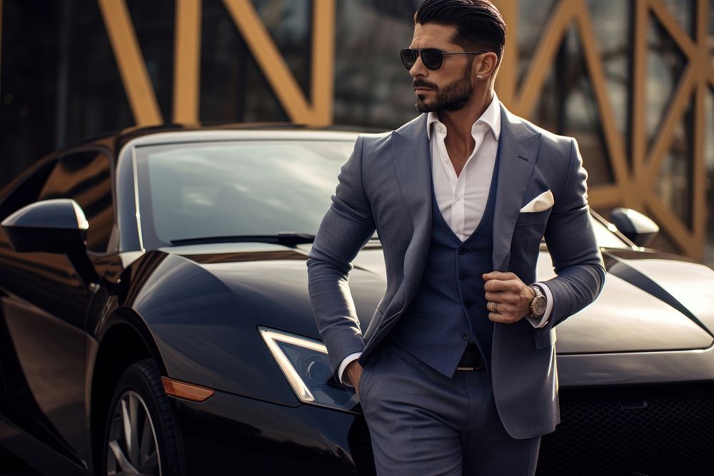 Latino businessman car vehicle tuxedo. AI generated Image by rawpixel.