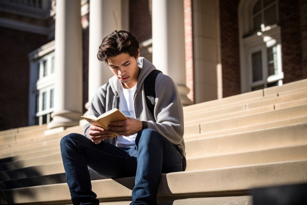 Latino student reading education sitting. AI generated Image by rawpixel.