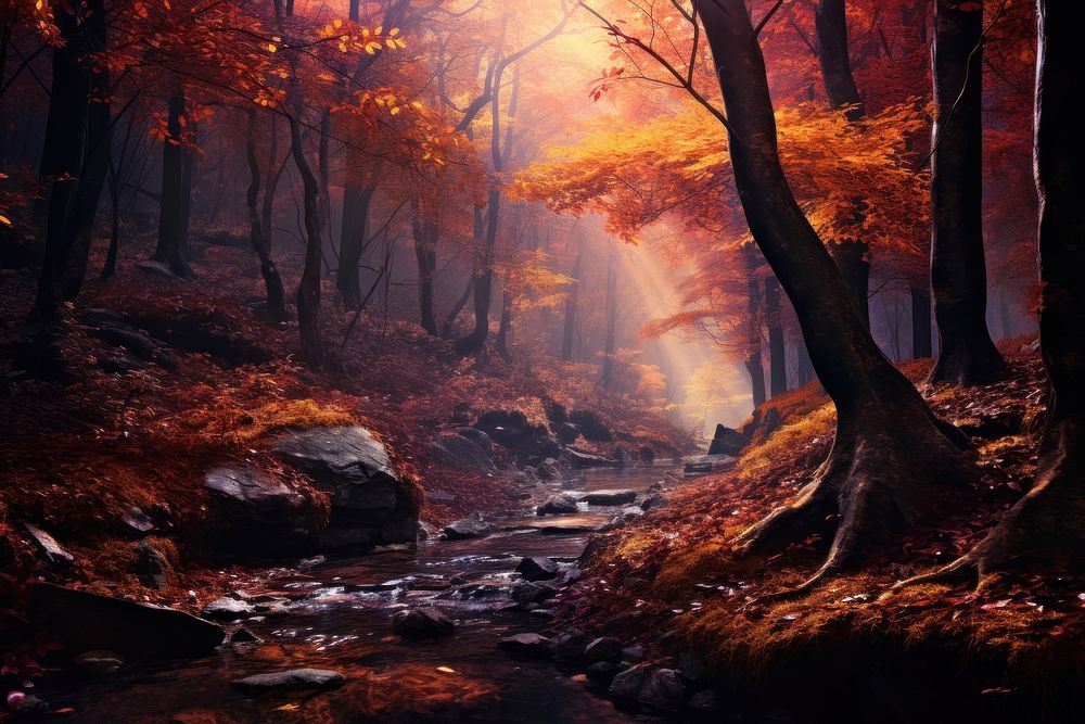Autumn forest outdoors nature plant. AI generated Image by rawpixel.