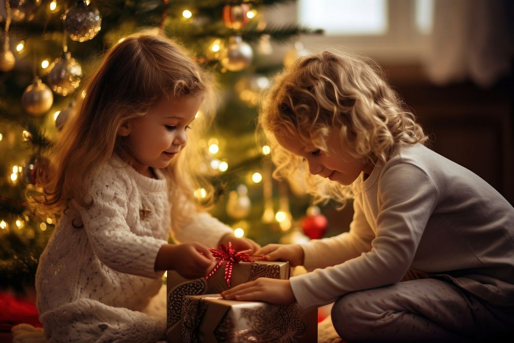Christmas child christmas tree togetherness. AI generated Image by rawpixel.