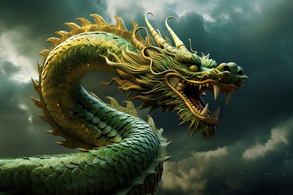 Chinese dragon animal sky aggression. AI generated Image by rawpixel.