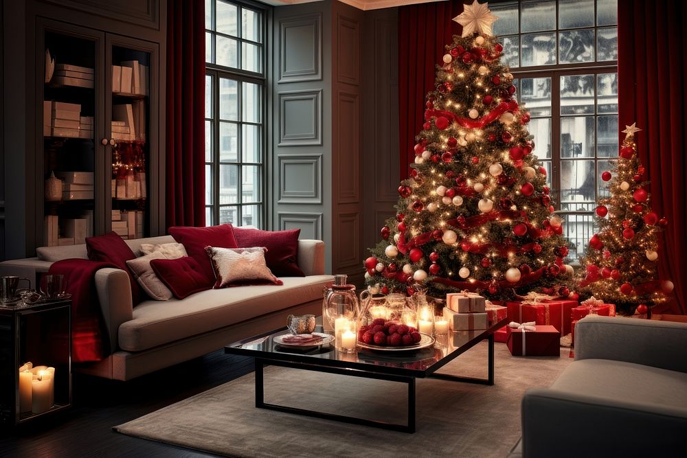 Living room Christmas decoration christmas architecture furniture. AI generated Image by rawpixel.