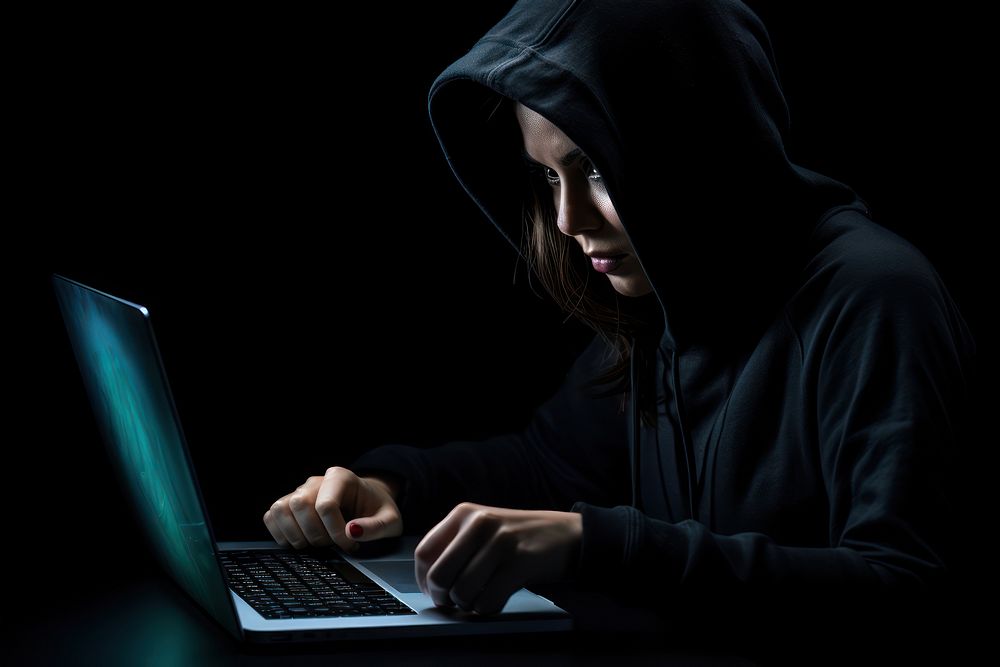 Female hacker laptop computer portrait. AI generated Image by rawpixel.