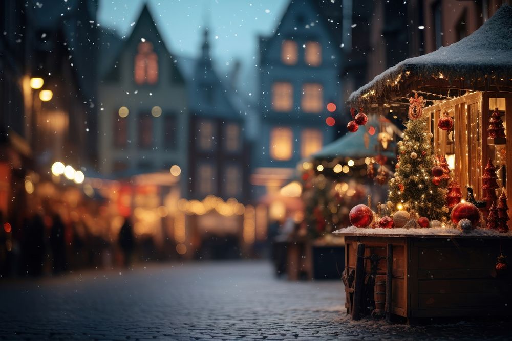 A Christmas market christmas decoration defocused. AI generated Image by rawpixel.