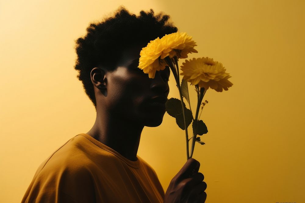 American African man photography portrait flower. AI generated Image by rawpixel.