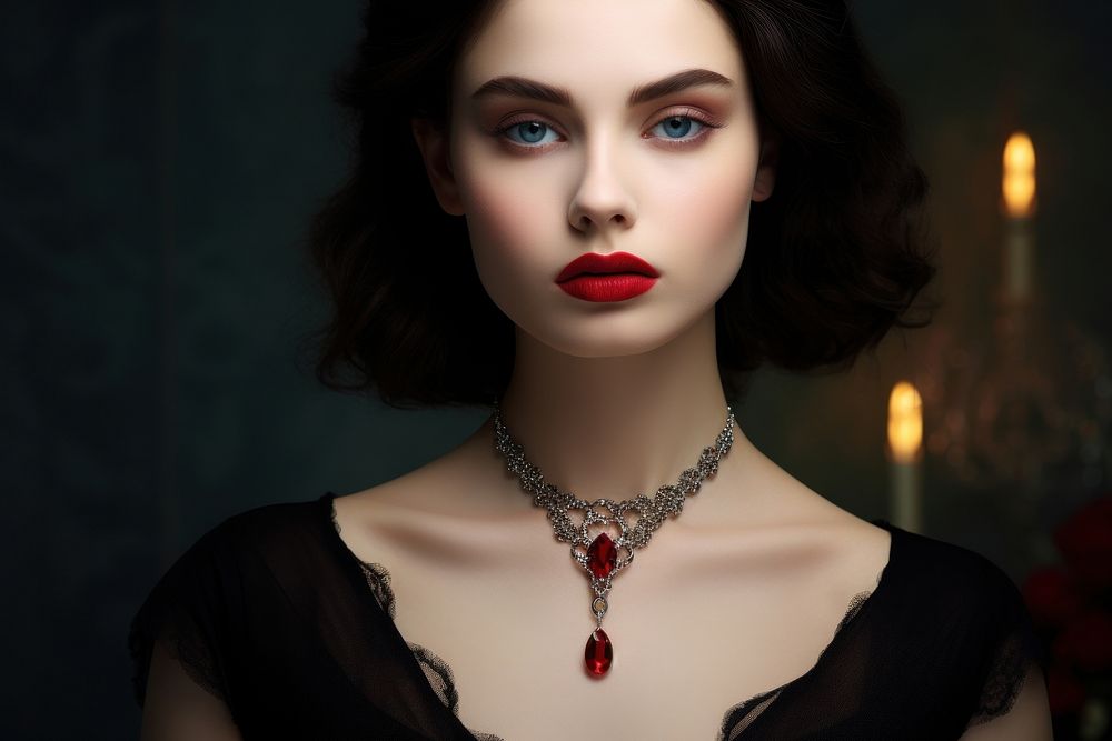 Ruby necklace photography portrait jewelry. AI generated Image by rawpixel.