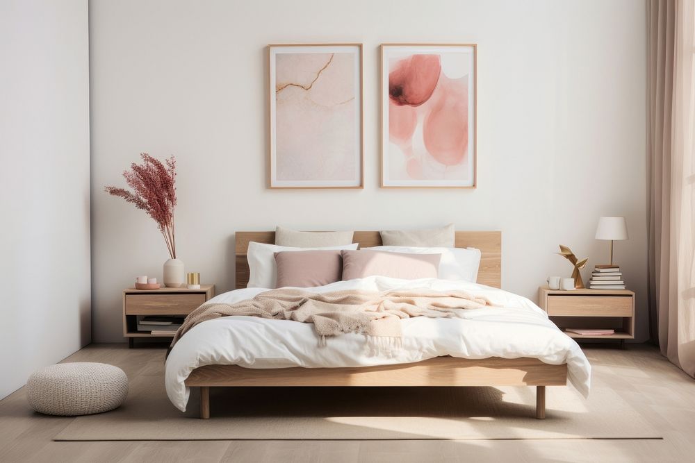 Cute modern bedroom furniture cushion pillow. AI generated Image by rawpixel.