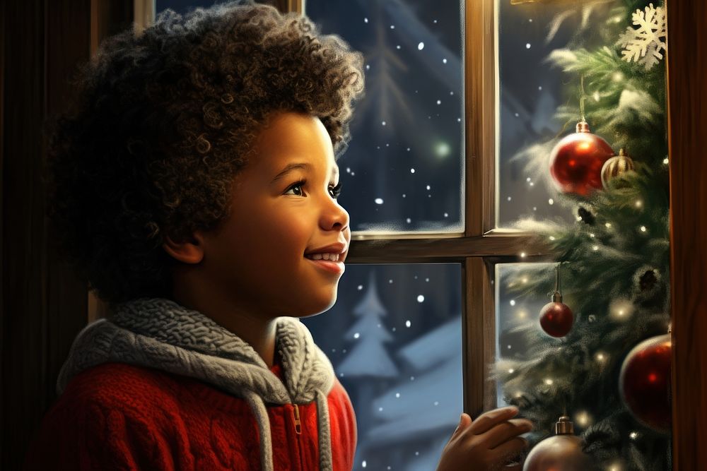 Christmas illuminated portrait window. AI generated Image by rawpixel.