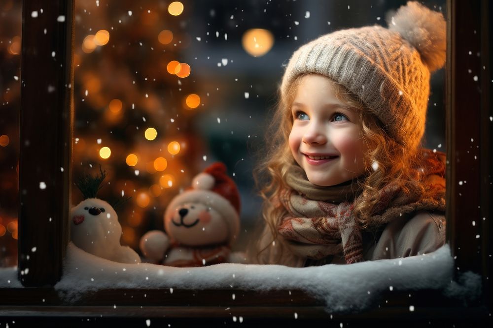Snow illuminated christmas portrait. AI generated Image by rawpixel.