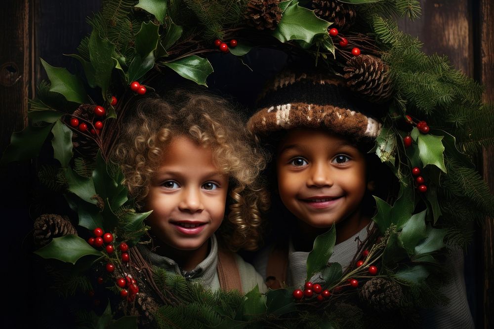 Christmas portrait wreath child. AI generated Image by rawpixel.