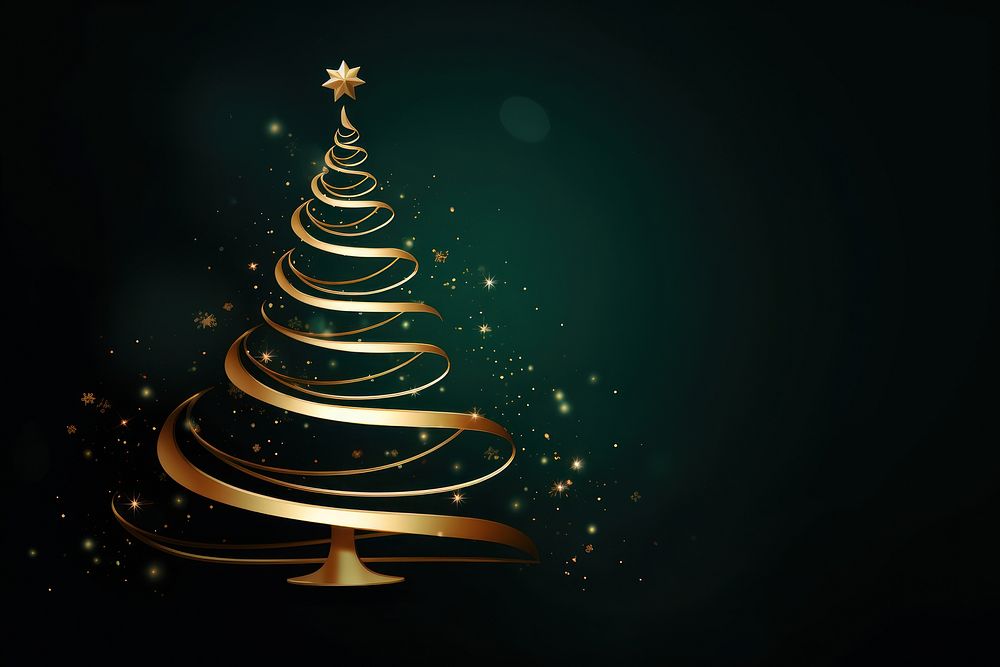 Christmas tree gold doodle lines spiral light night green. AI generated Image by rawpixel.