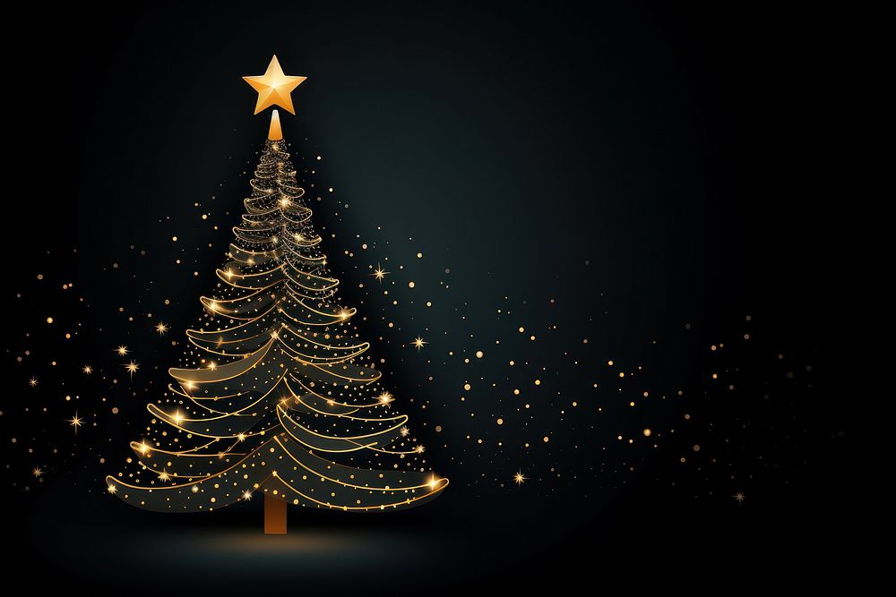 Christmas tree gold dots light night black background. AI generated Image by rawpixel.