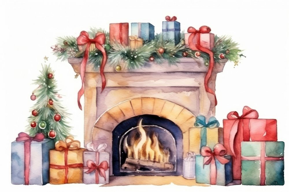Fireplace christmas hearth gift. AI generated Image by rawpixel.