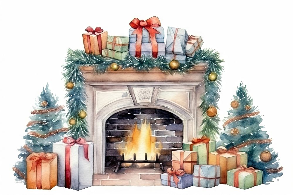 Fireplace christmas hearth gift. AI generated Image by rawpixel.