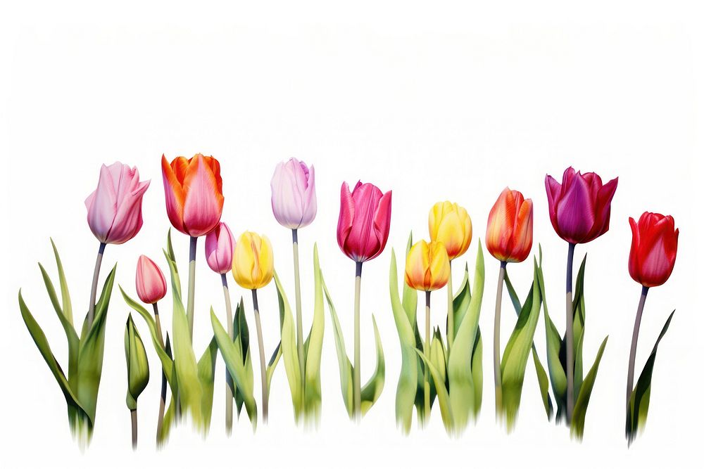 Tulips flower plant white background. AI generated Image by rawpixel.