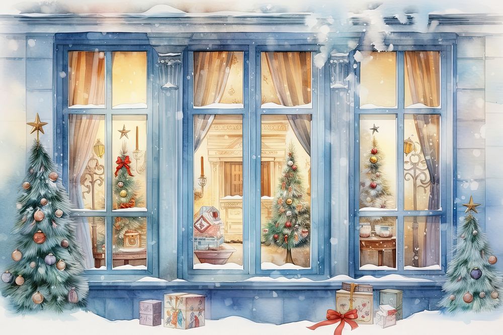 Window christmas winter gift tree. AI generated Image by rawpixel.