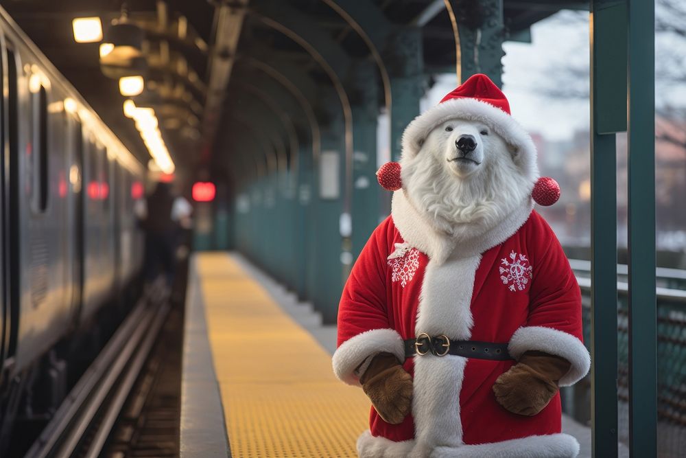Stylish smile polar bear christmas holiday winter. AI generated Image by rawpixel.