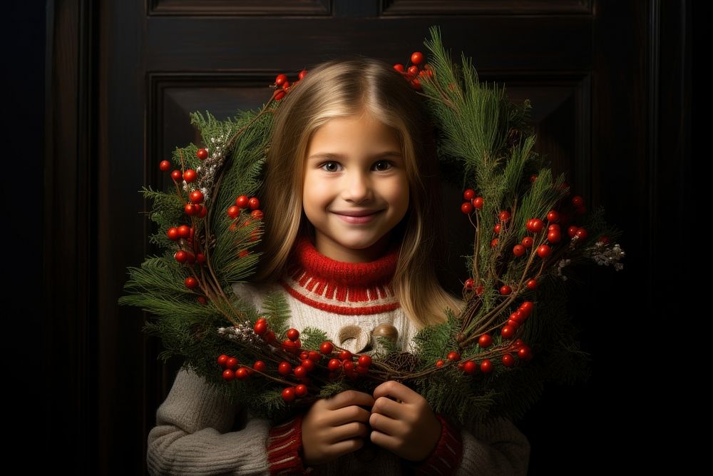 Christmas cheerful portrait wreath. AI generated Image by rawpixel.