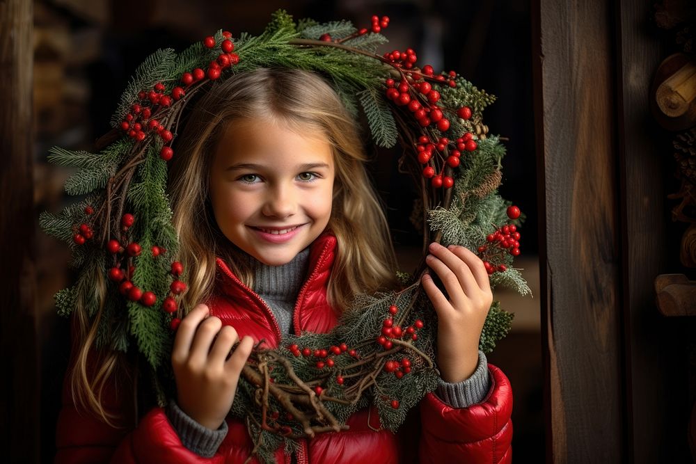 Christmas cheerful wreath child. AI generated Image by rawpixel.