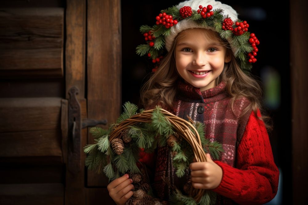 Christmas cheerful wreath smile. AI generated Image by rawpixel.