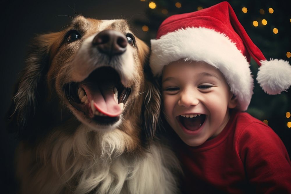 Dog christmas laughing portrait. AI generated Image by rawpixel.