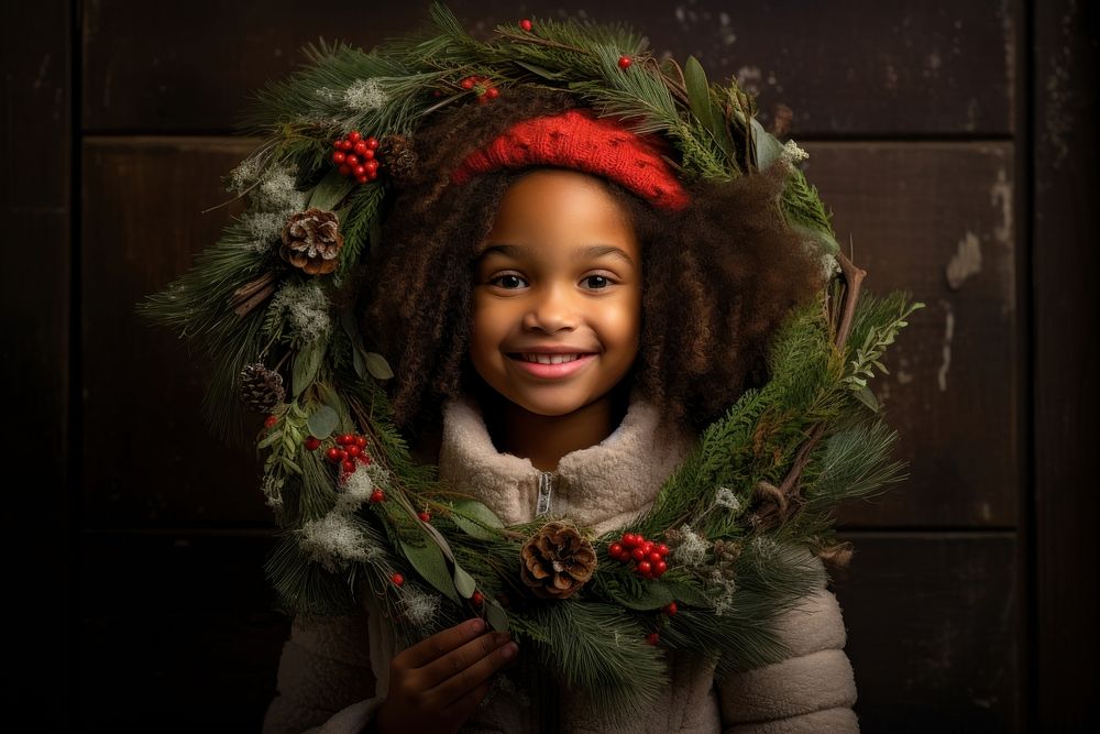 Portrait christmas wreath child. AI generated Image by rawpixel.