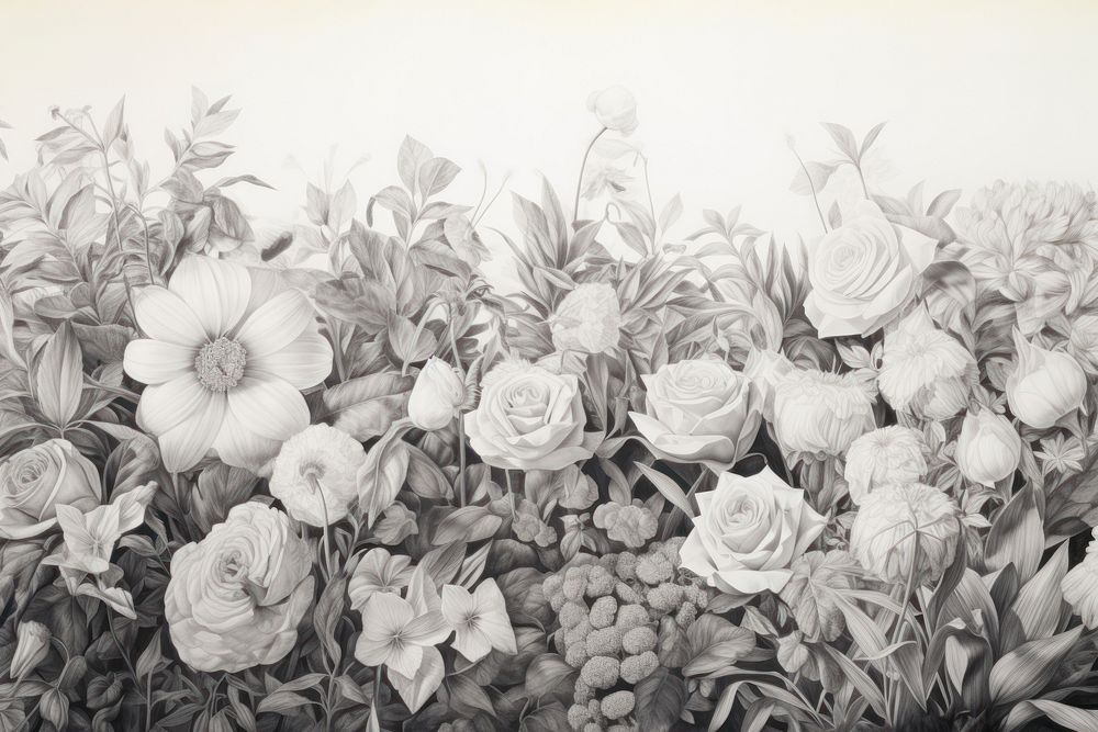  Mixed flower garden drawing backgrounds sketch. AI generated Image by rawpixel.