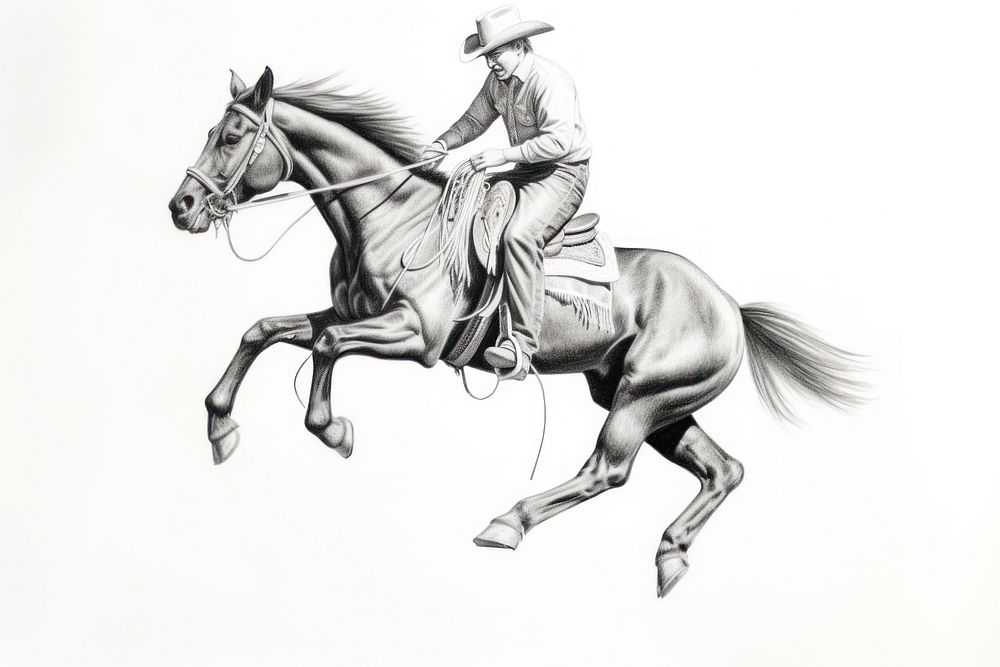  Cowboy riding horse drawing mammal animal. AI generated Image by rawpixel.