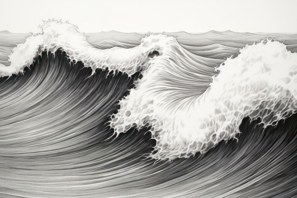  Ocean waves drawing nature sea. AI generated Image by rawpixel.