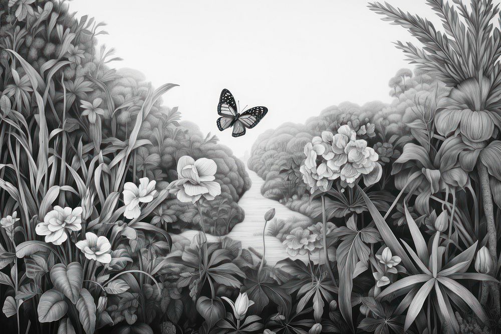  Drawing butterfly outdoors flower. AI generated Image by rawpixel.